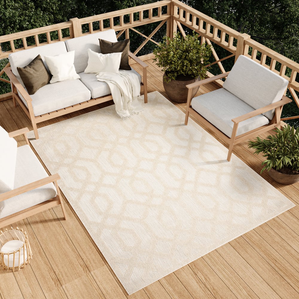 Tappeto esterno interni 3D crema beige astratto 140 x 200 cm -
