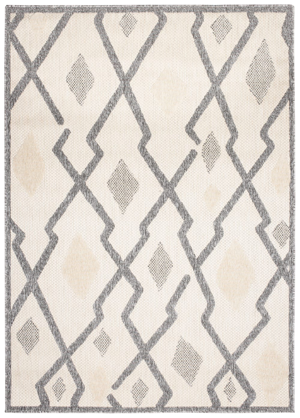 Alfombra exterior interior 3D gris crema beige étnica 160 x 220 cm