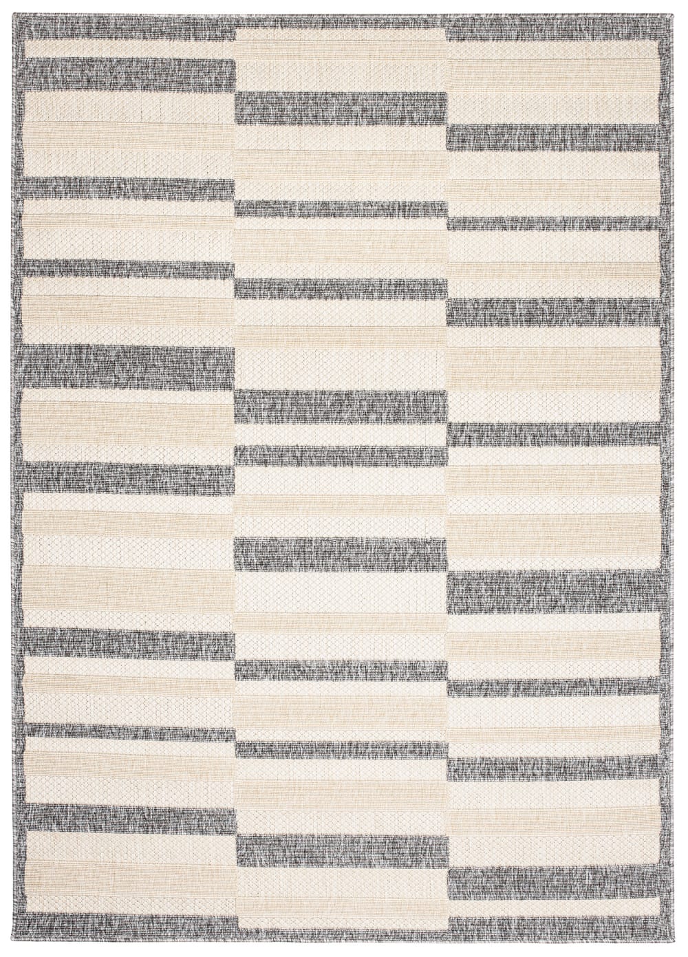 Alfombra exterior interior 3D gris beige crema rayas 140 x 200 cm