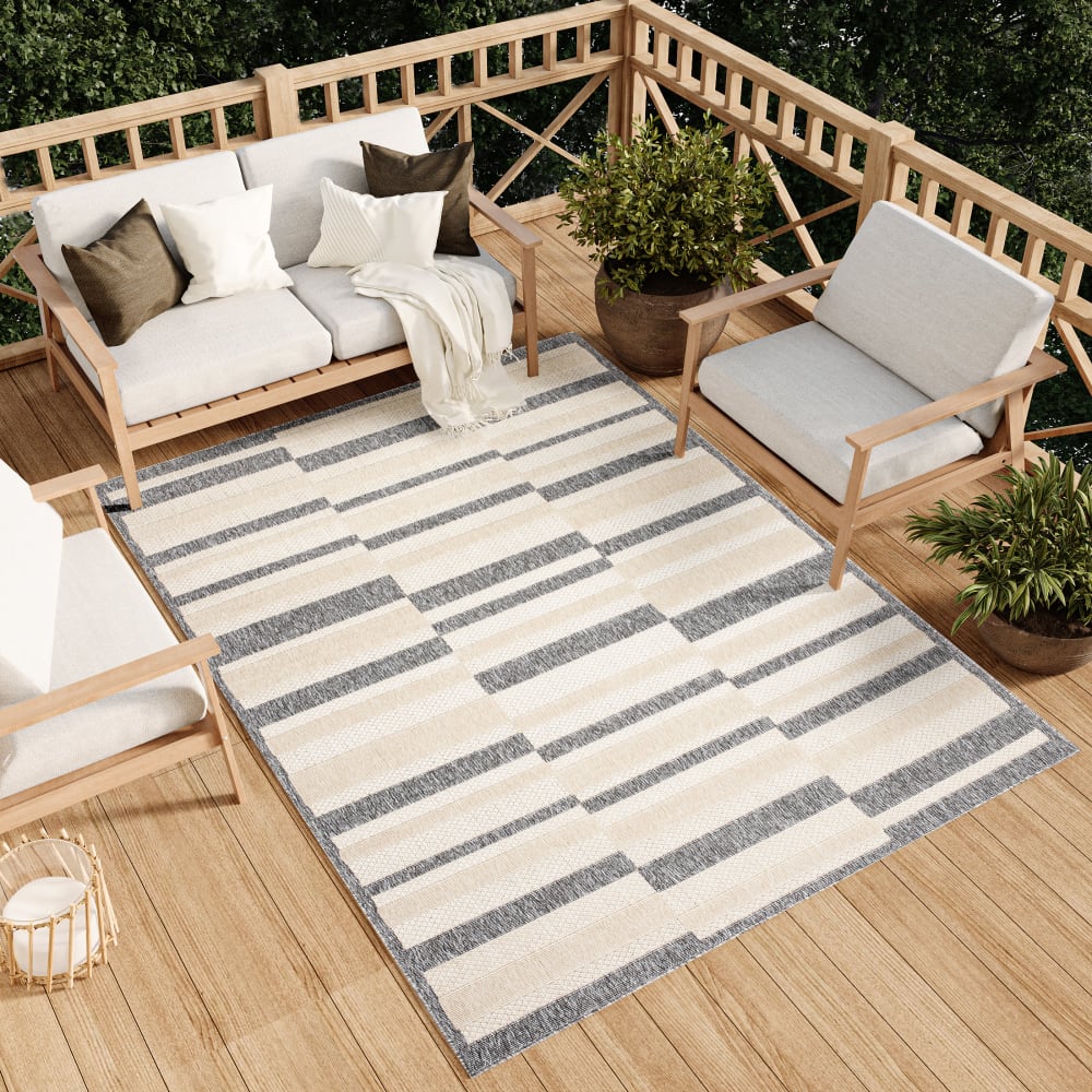 Tappeto esterno interni 3D grigio beige crema strisce 120 x 170