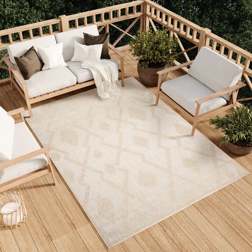 Tappeto esterno interni 3D beige crema etnico 140 x 200 cm -