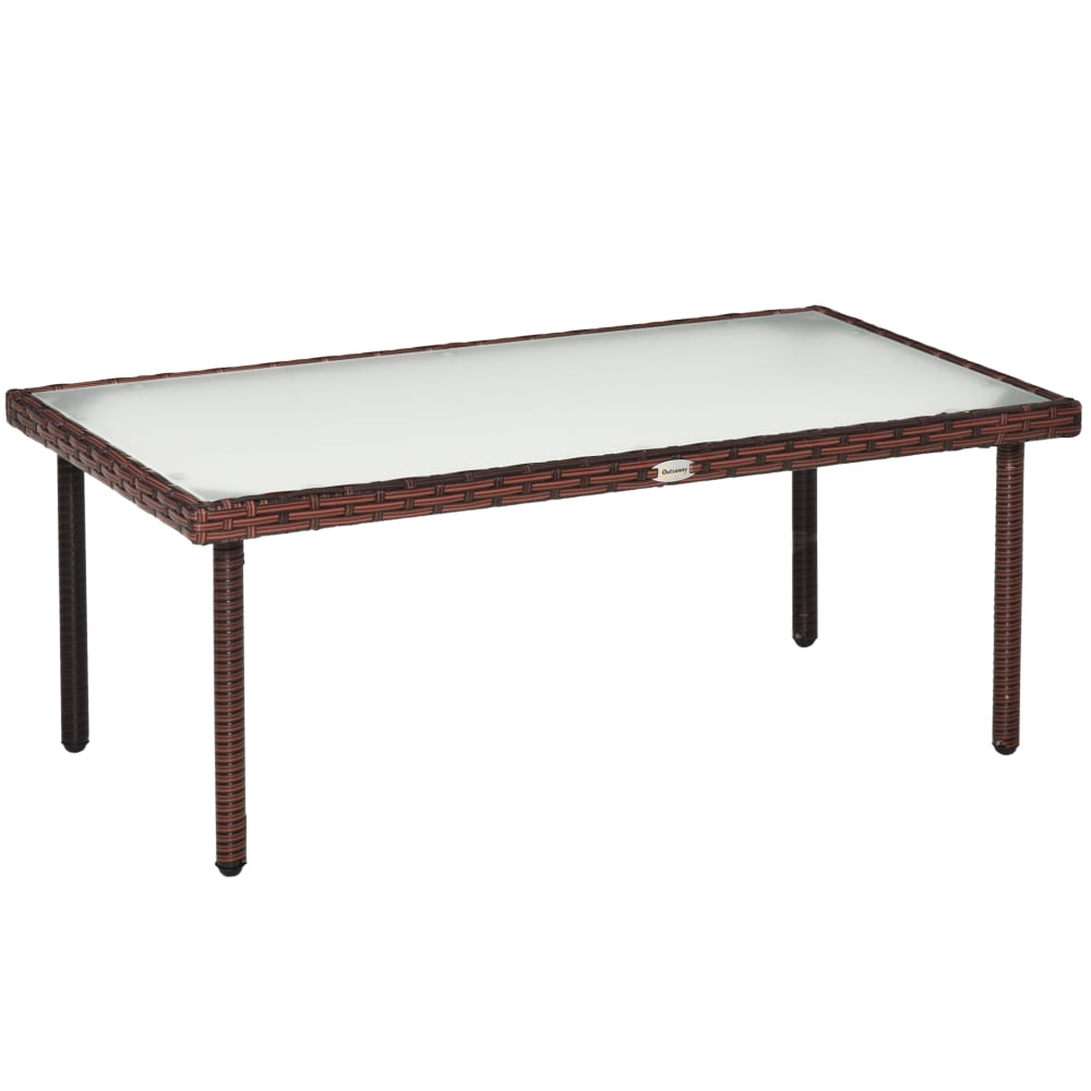 Table basse de jardin plateau verre trempé résine tressée chocolat