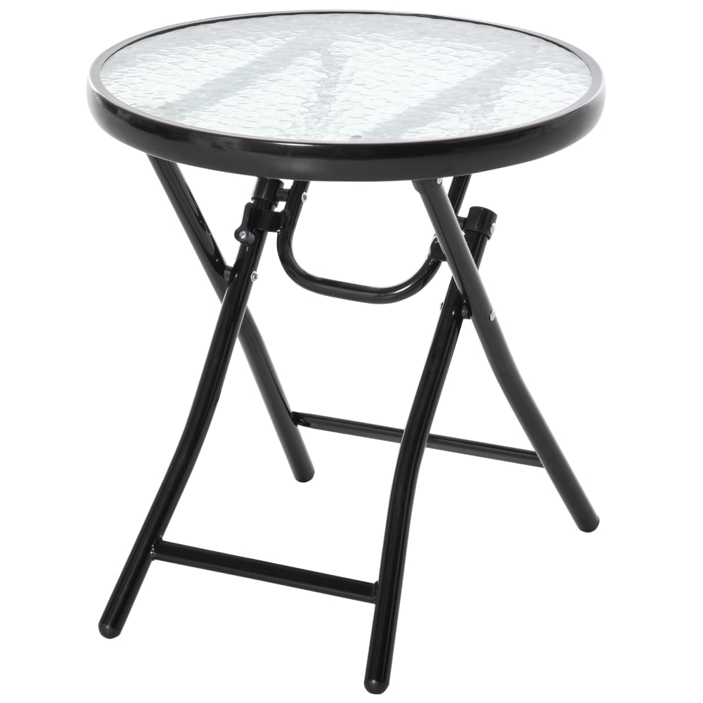 Table basse ronde bistro de jardin pliable métal plateau verre trempé