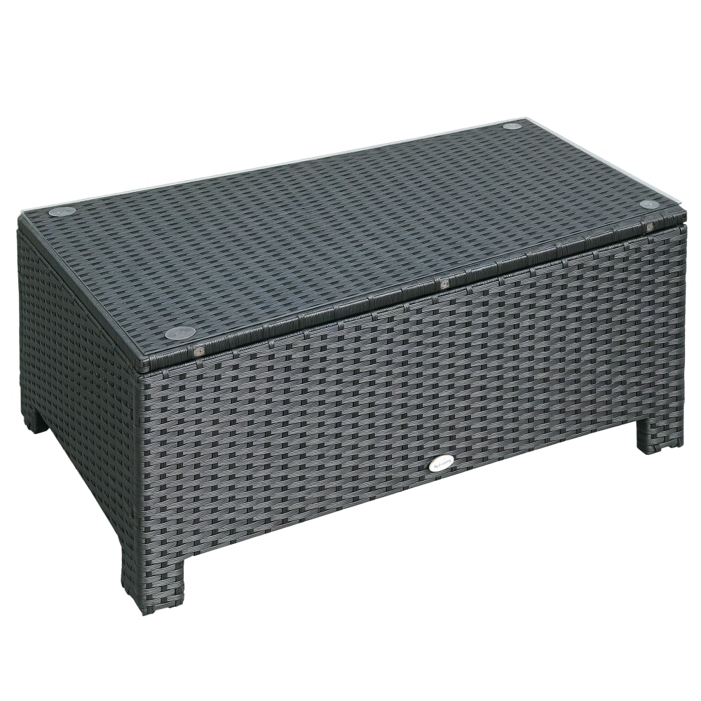 Table basse de jardin plateau verre trempé résine tressée noir