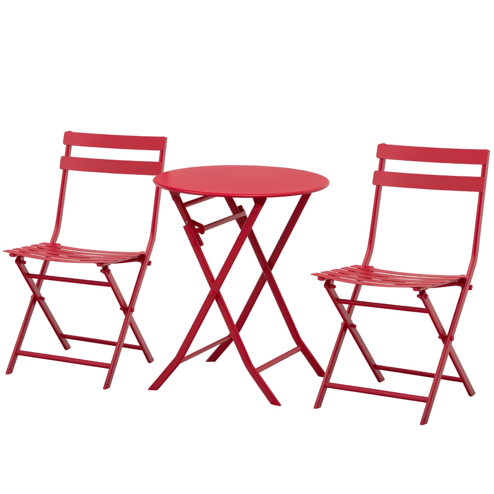 Salon de jardin bistro pliable métal thermolaqué rouge