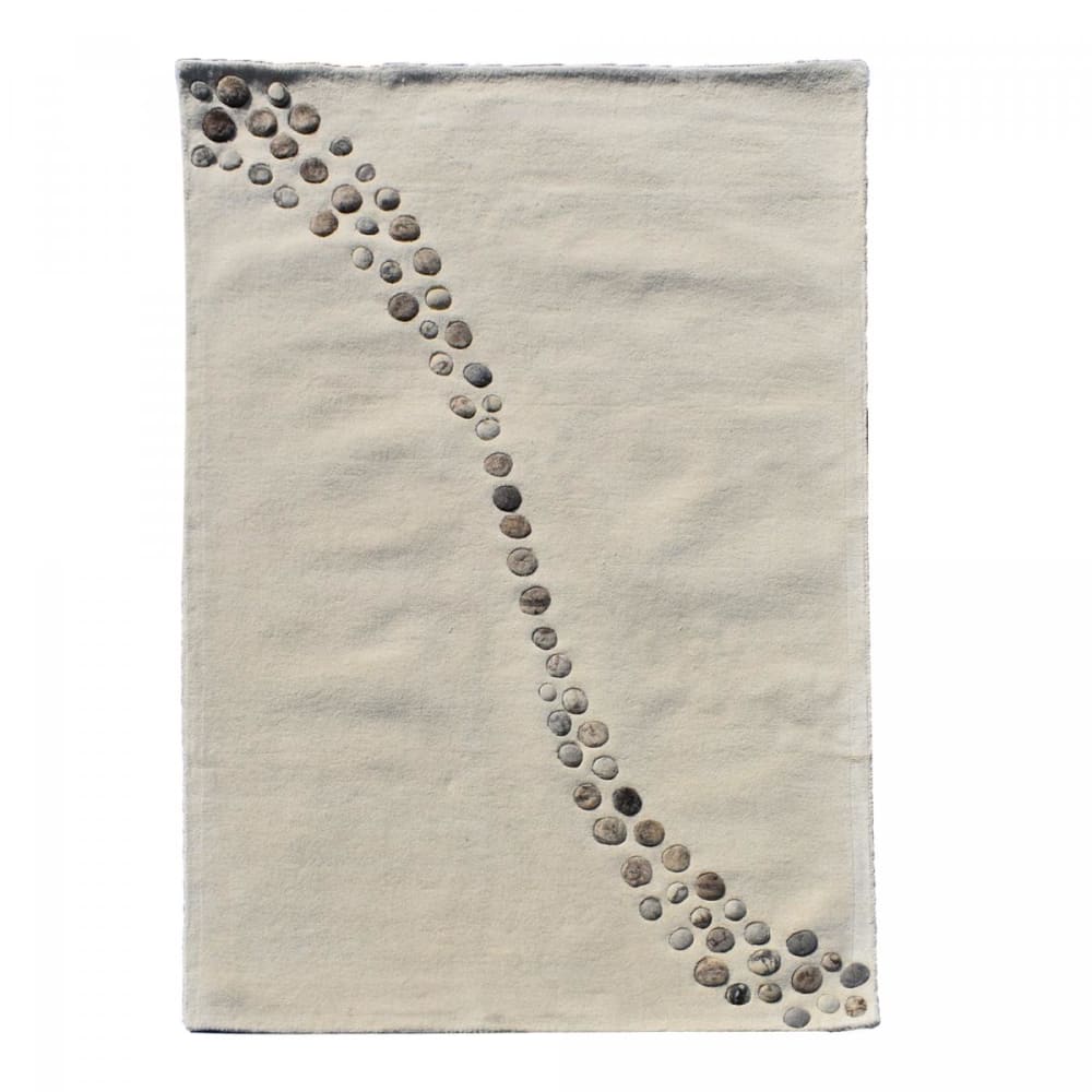 Tapis salon tufté main en laine naturel motif galet 3D, beige 200x290