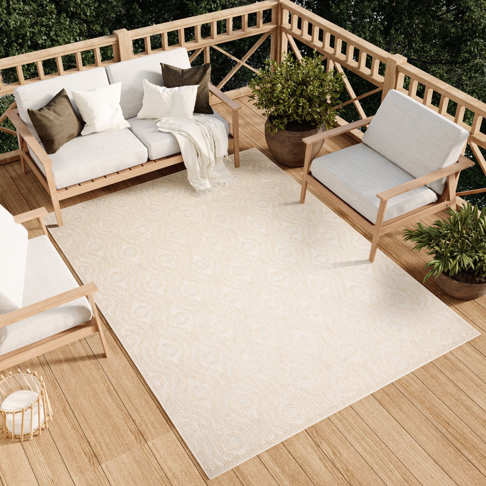 Alfombra exterior interior 3D beige crema abstracta 160 x 220 cm - Maisons du Monde