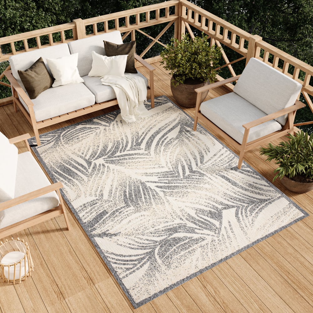Alfombra exterior interior 3D gris beige crema palma 160 x 220 cm - Maisons du Monde