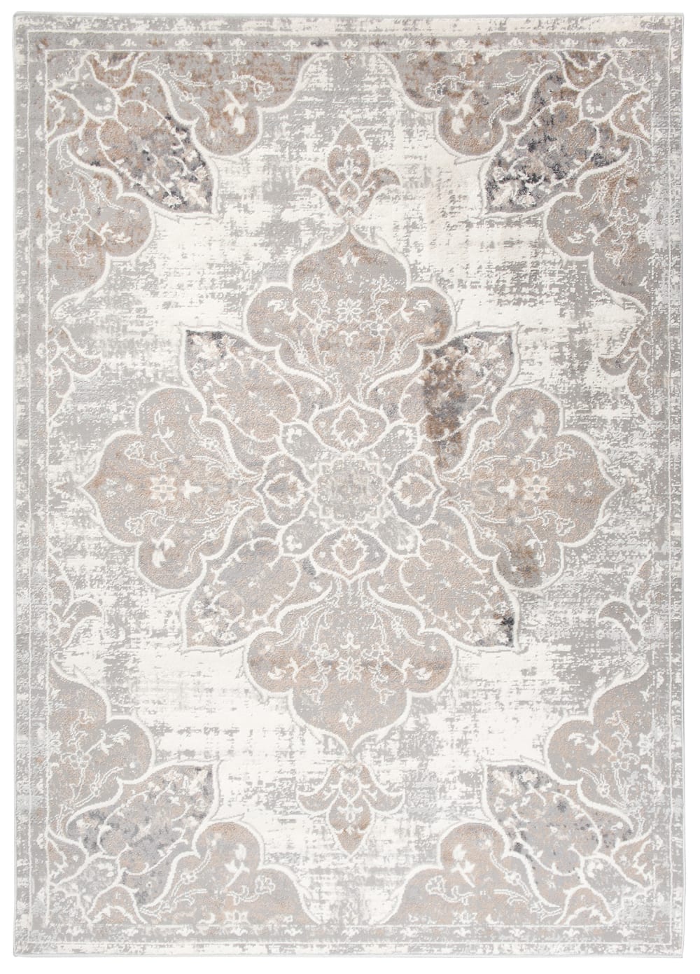 Alfombra de salón comedor vintage crema gris beige flores 300x400