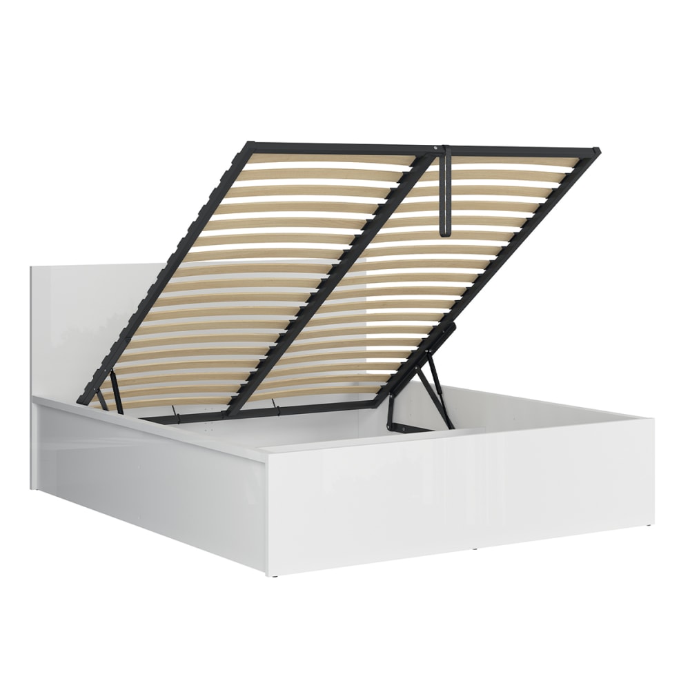 Lit coffre 160x200 sommier inclus panneaux mdf blanc