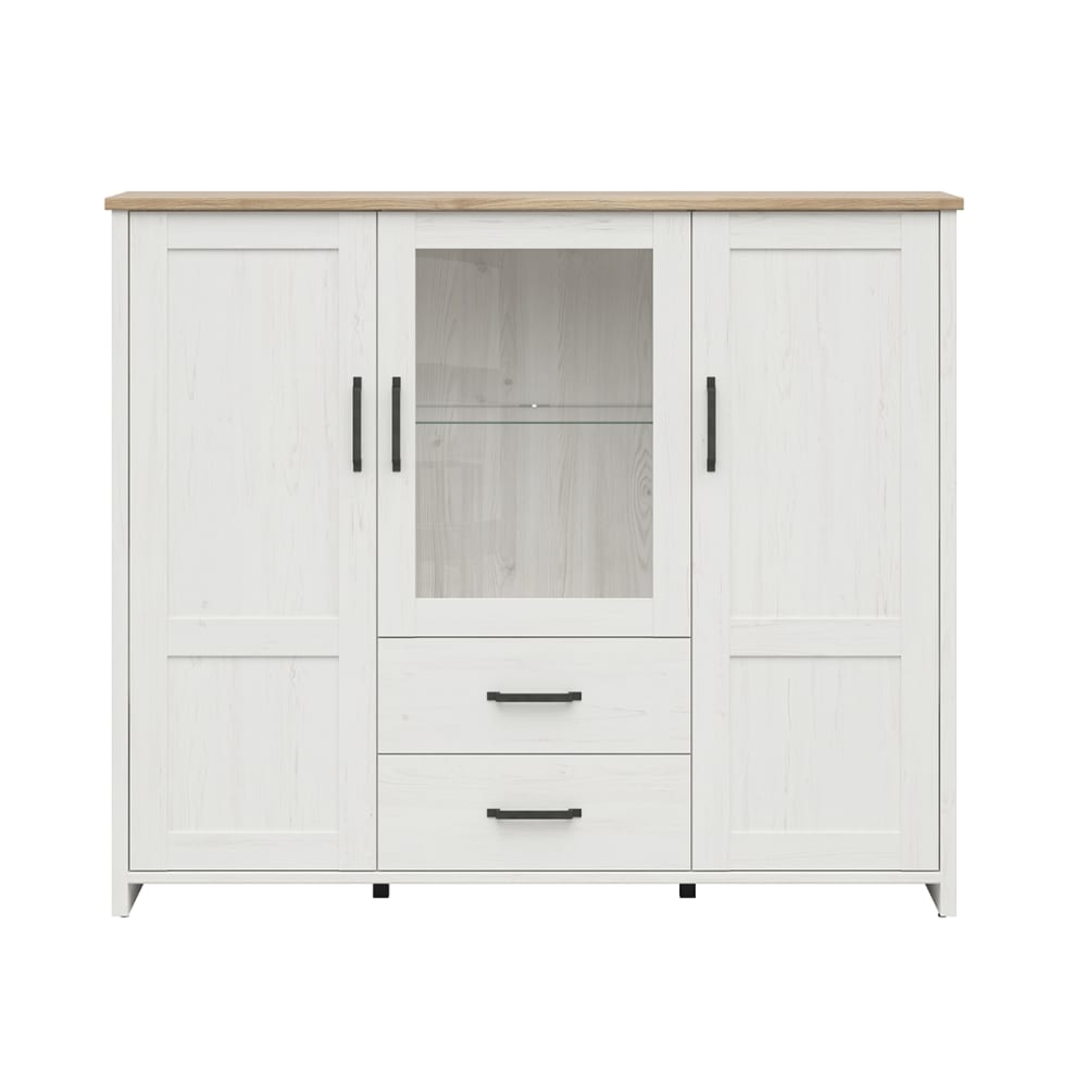 Vaisselier bas 3 portes 2 tiroirs stratifiés blanc et bois