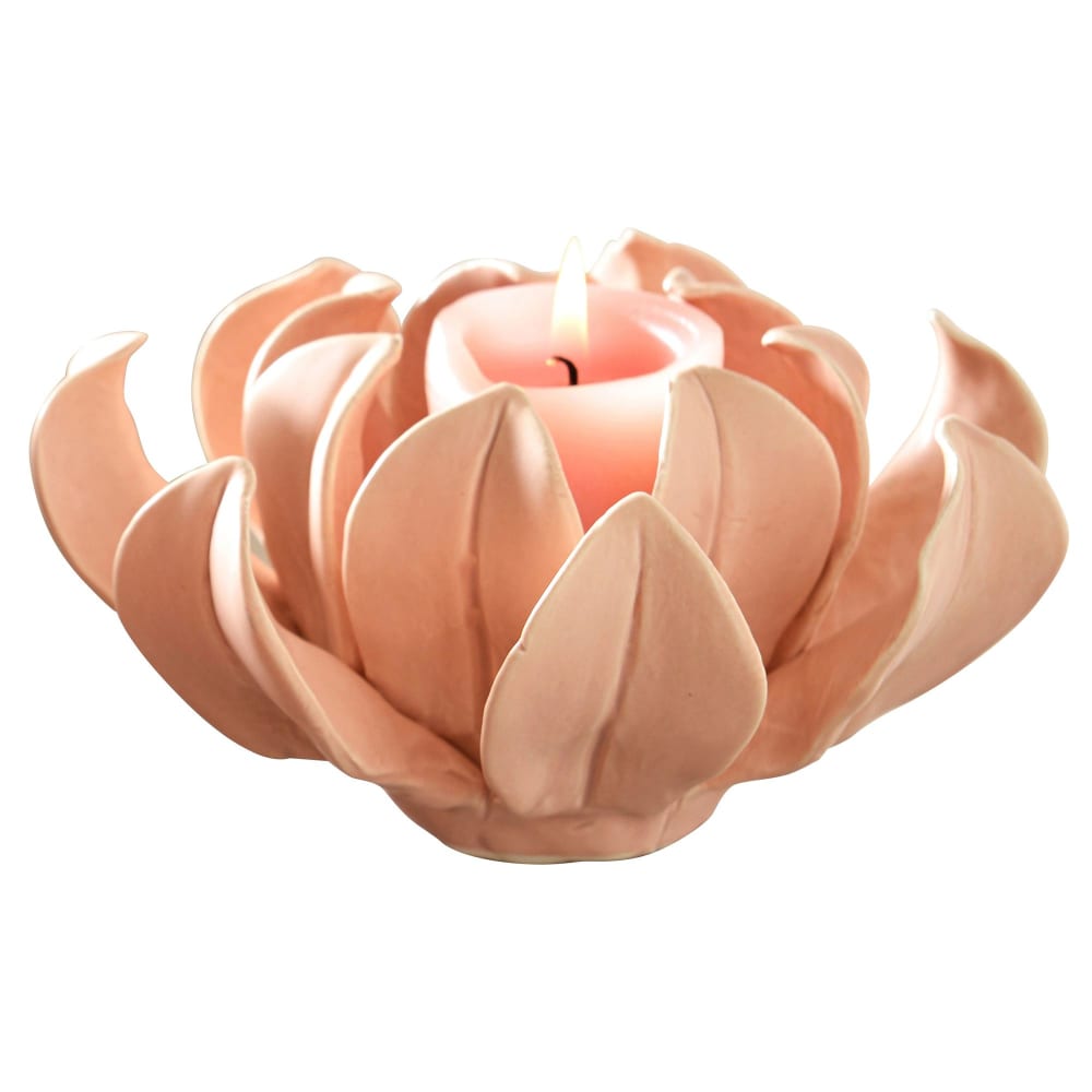 Bougeoir, bougie en céramique rose pâle