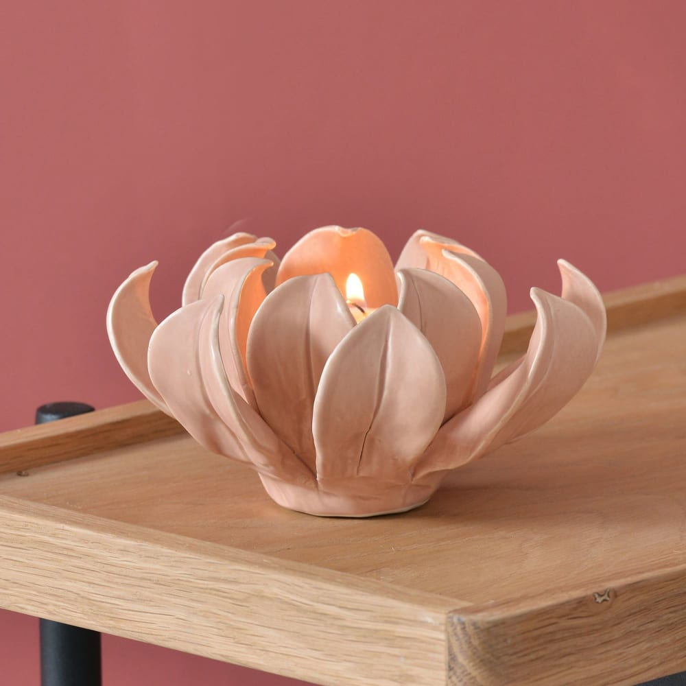 Bougeoir, bougie en céramique rose pâle — vue 3