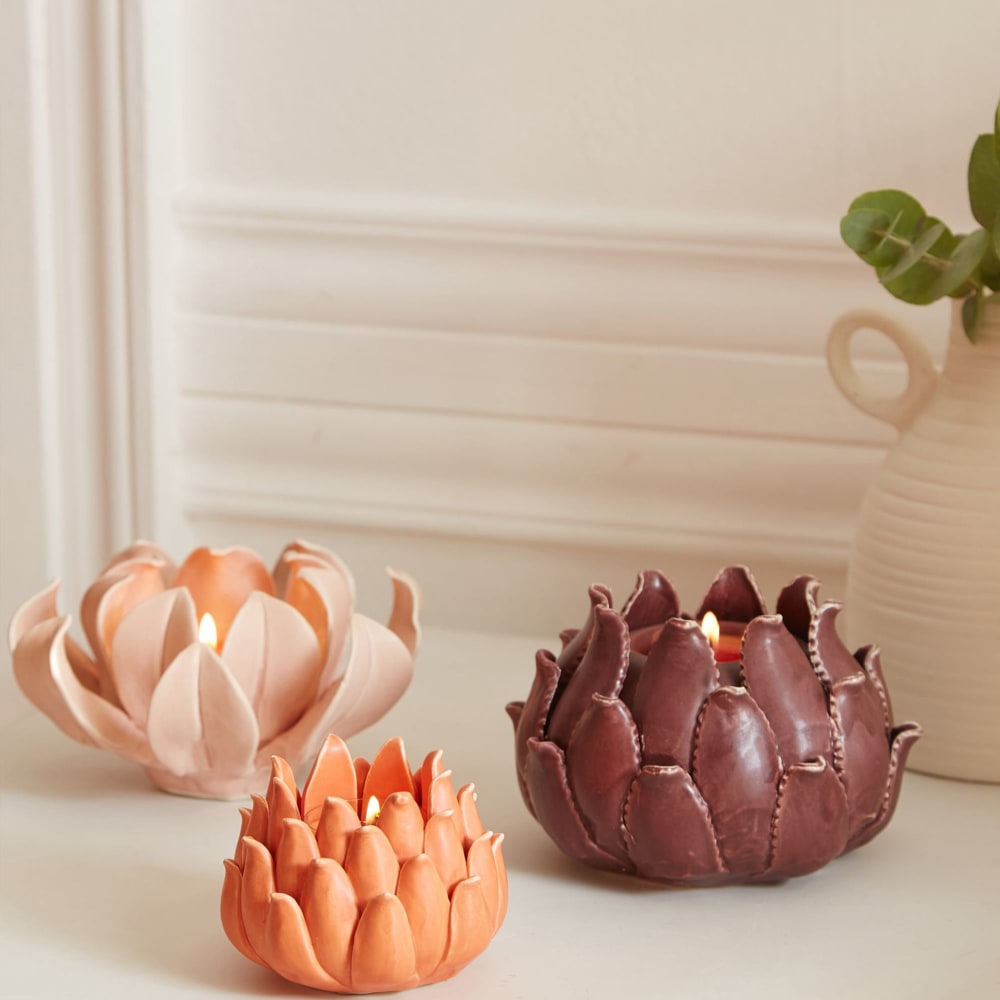 Bougeoir, bougie en céramique rose pâle — vue 4