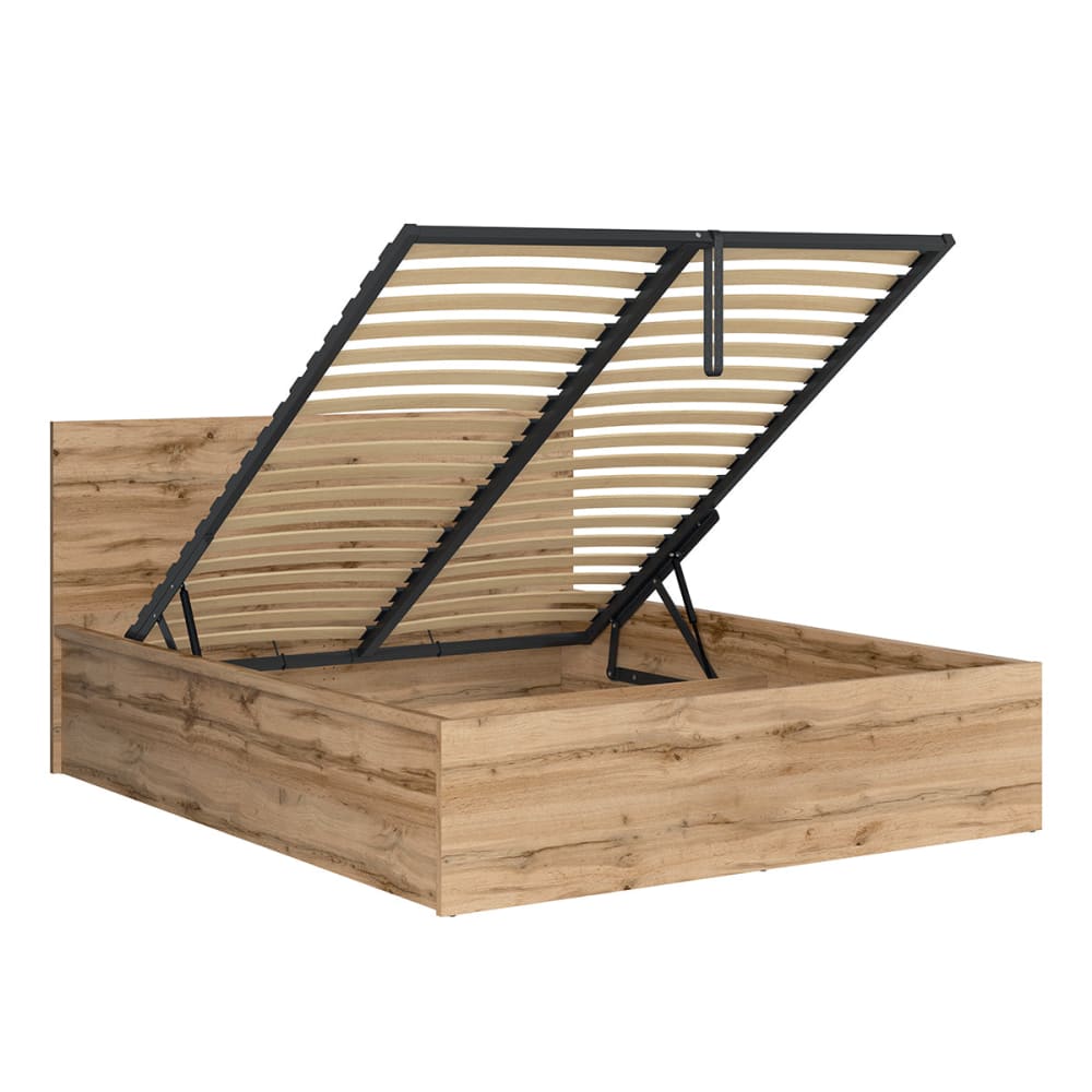 Lit coffre 160x200 sommier inclus panneaux mdf marron