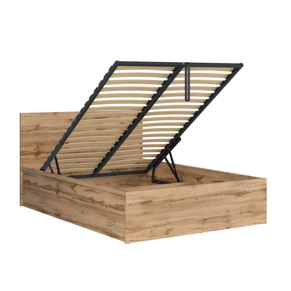 Lit coffre 140x200 sommier inclus panneaux mdf marron