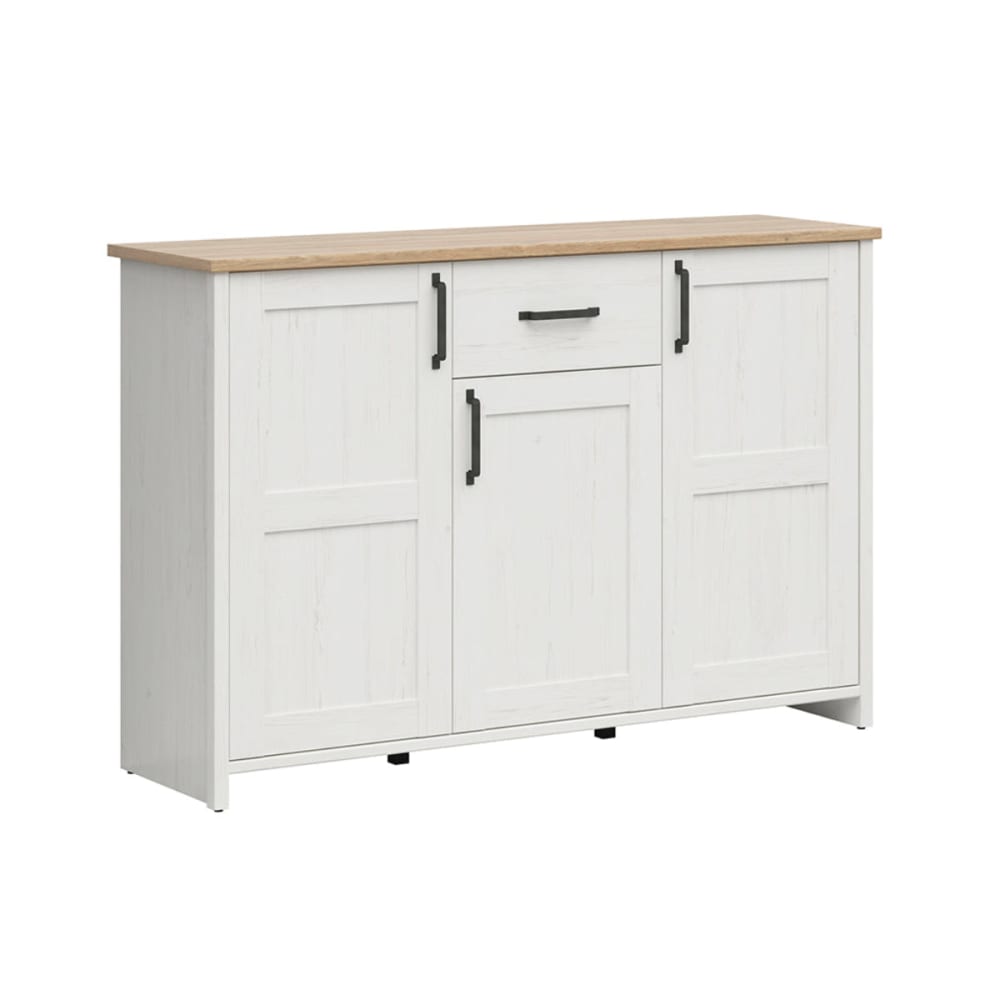 Petits meubles Sideboard 3 Türen 1 Schublade Melaminbeschichtete Platten Weiß Weiß Spanplatte