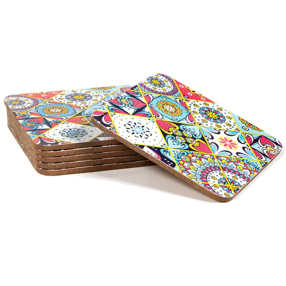 MANI BHADRA Set de 6 sous-verres carrés En MDF Dim : 10 cm