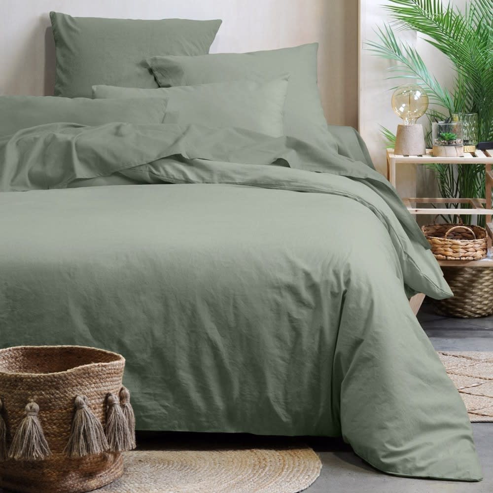 Lovely casa Parure de couette 100% coton 57 fils imprimée 260x240cm 2 taies style contemporain Vert Certifié Oeko-Tex