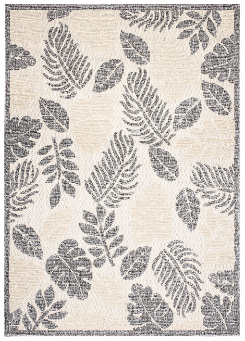 Alfombra exterior interior 3D gris crema beige hojas 120 x 170 cm