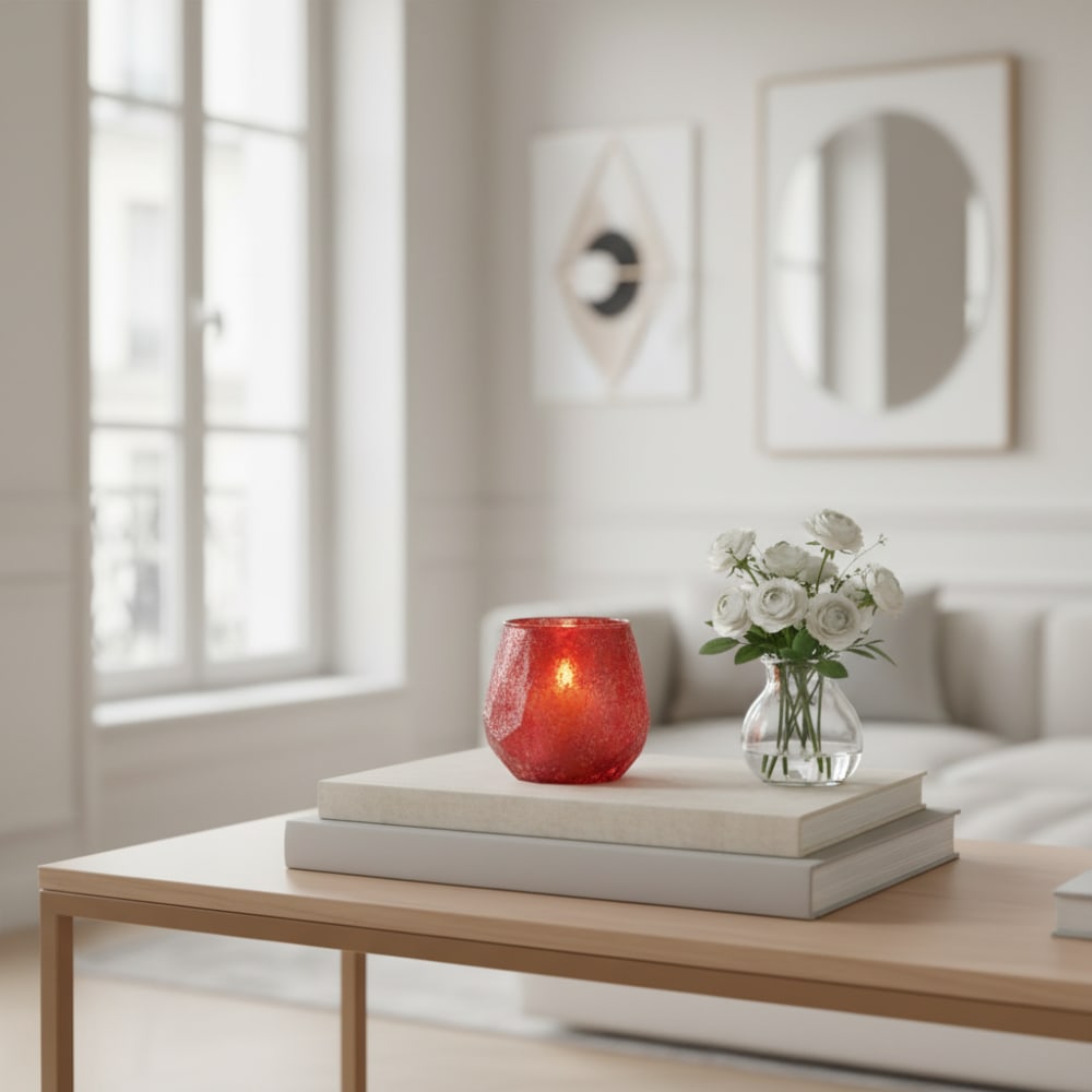 Photophore décoratif effet givré en verre rouge H10 - Maisons du Monde