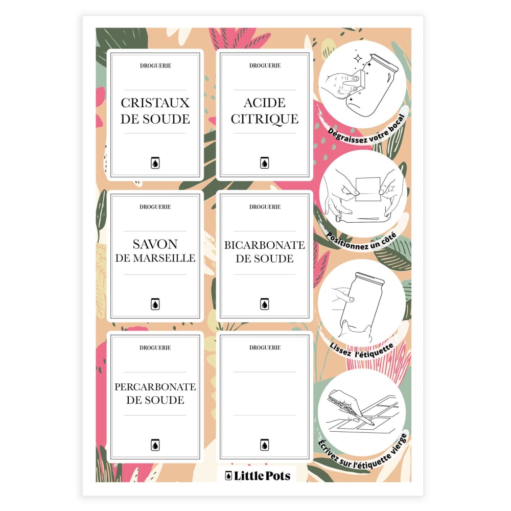 Planche de 6 étiquettes waterproof univers droguerie