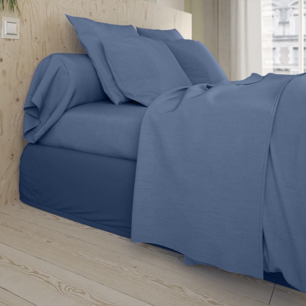 Drap plat   coton bleu 270x310 cm