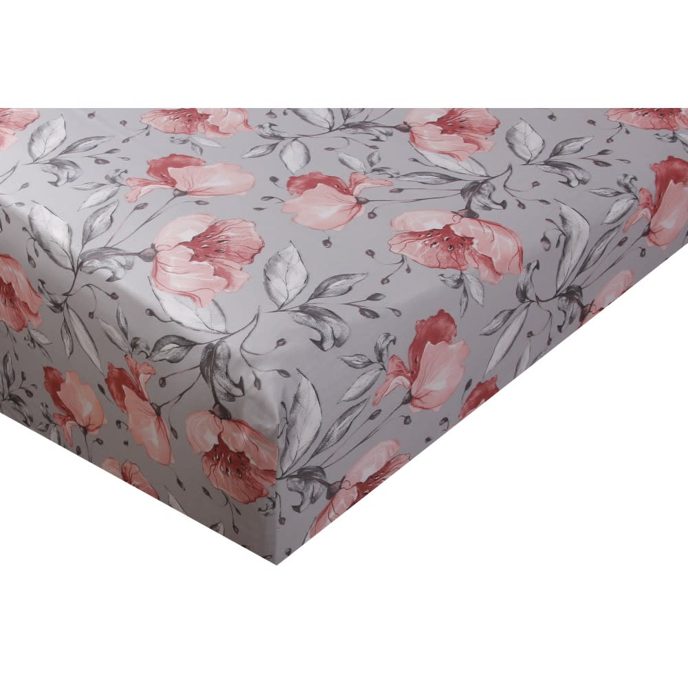 Drap housse 90x190 cm satin de coton imprimé Floral