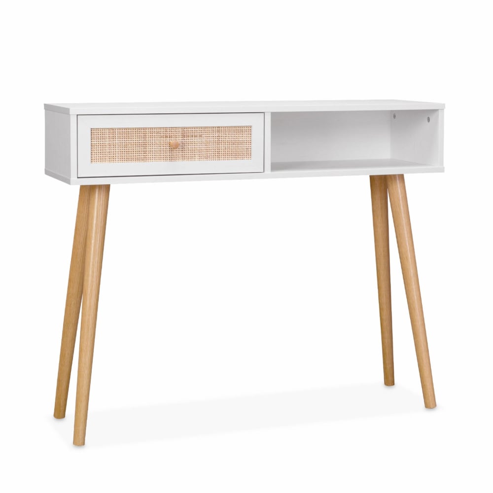 Consola estilo escandinavo de caña, 100cm, blanco roto - Maisons du Monde