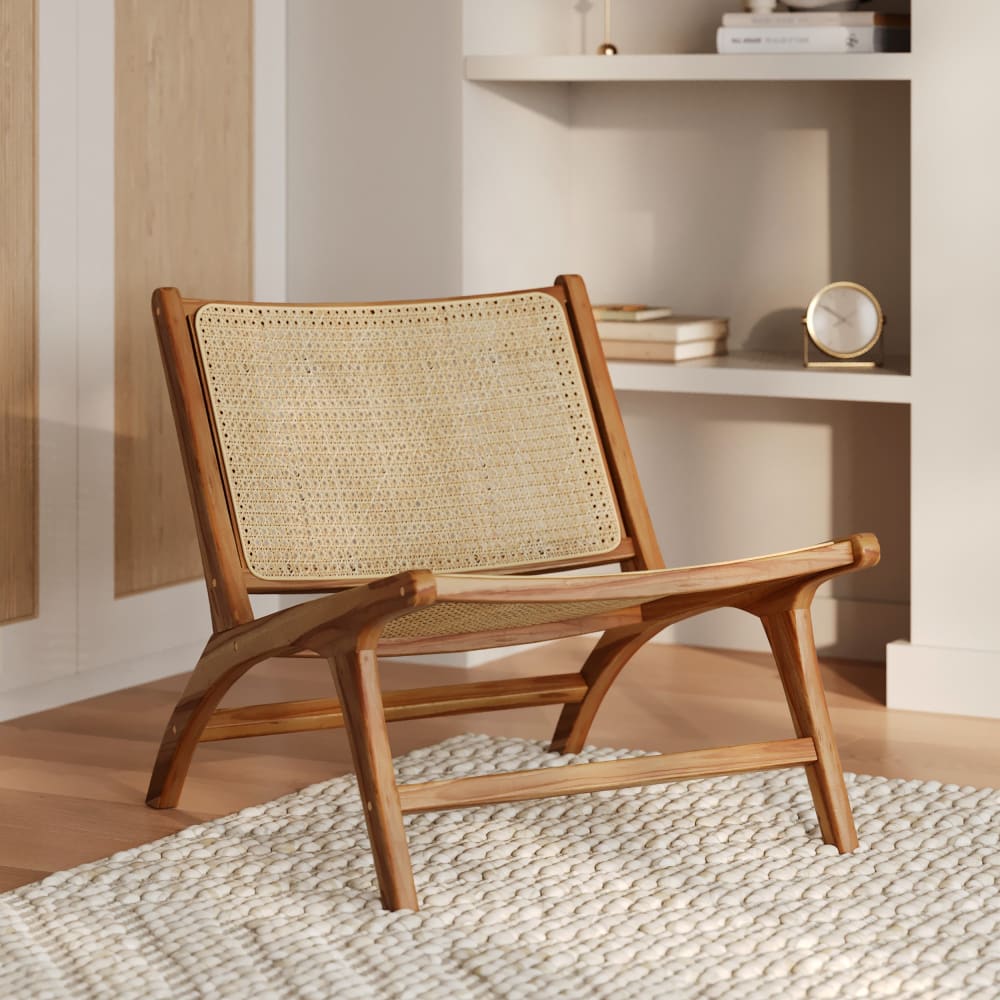 Poltrona in teak e intrecciata in rattan - Maison Pavane