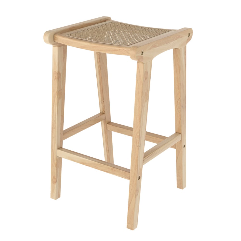 Maison Pavane Hocker für Küchentresen 65 cm aus Teakholz und Rattan style exotic Braun Rattan