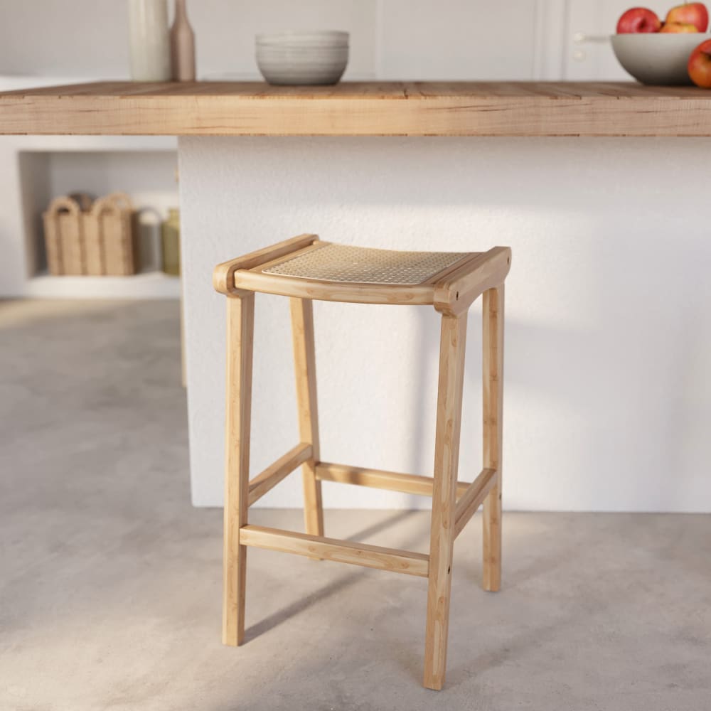 Tabouret pour îlot central 65 cm en teck et cannage