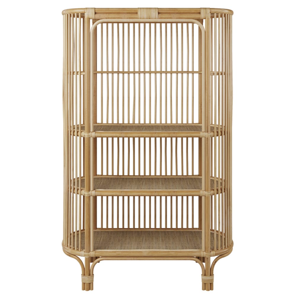 Bibliothèque en rotin naturel avec étagères