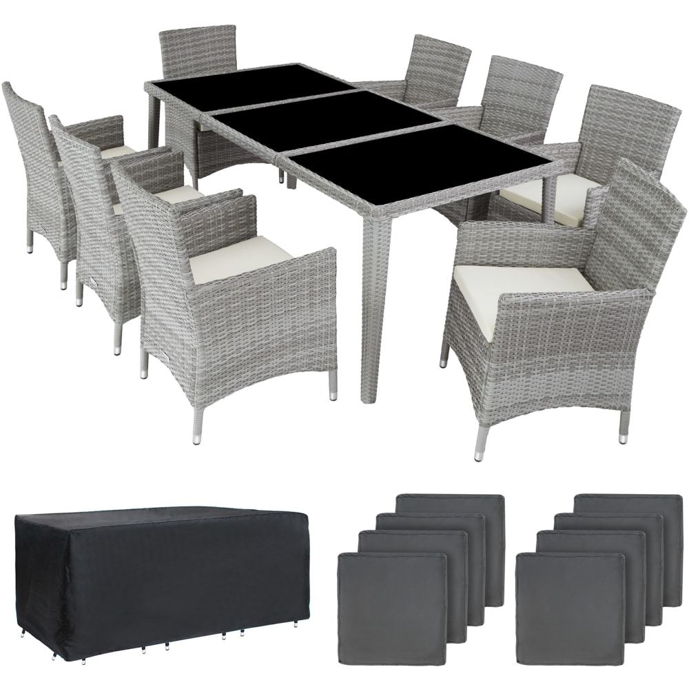 Salon de jardin polyester cadre aluminium 2 sets de housse gris clair