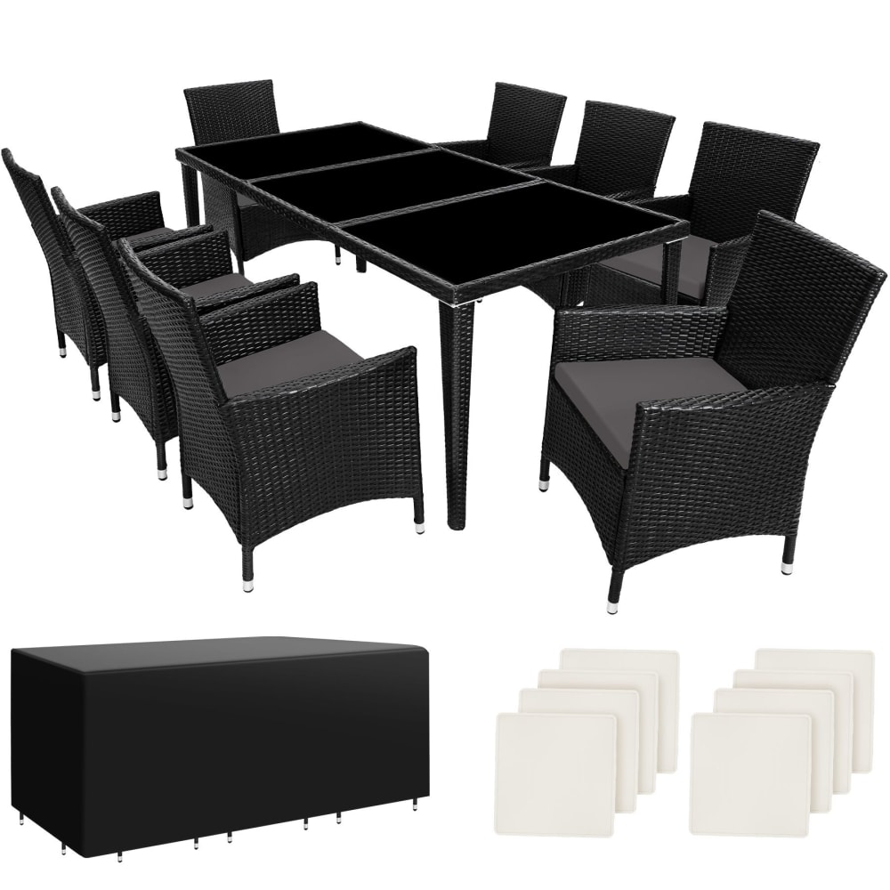 Salon de jardin cadre aluminium anti UV 2 sets de housse noir