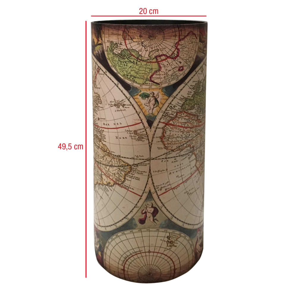 Porte parapluie carte du monde ronde en toile bois marron et blanc — vue 3