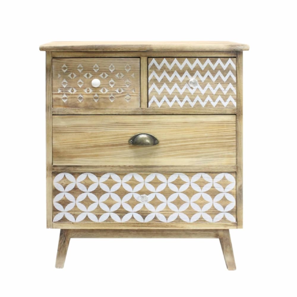 Mobili Rebecca Regal mit 4 Schubladen aus Holz, weiß und braun style vintage Beige Holz