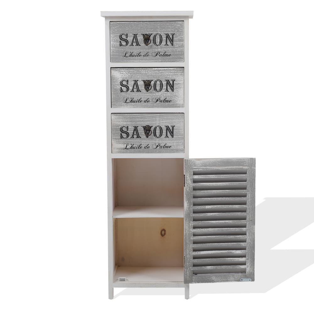 Mobile colonna bagno con 3 cassetti e anta in legno bianco e