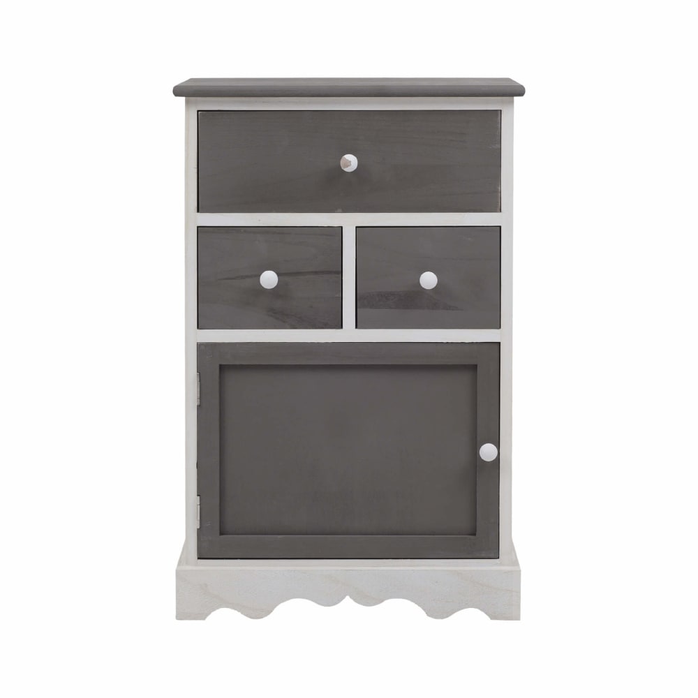 Mueble de almacenaje con 3 cajones y 1 puerta en madera gris y blanco