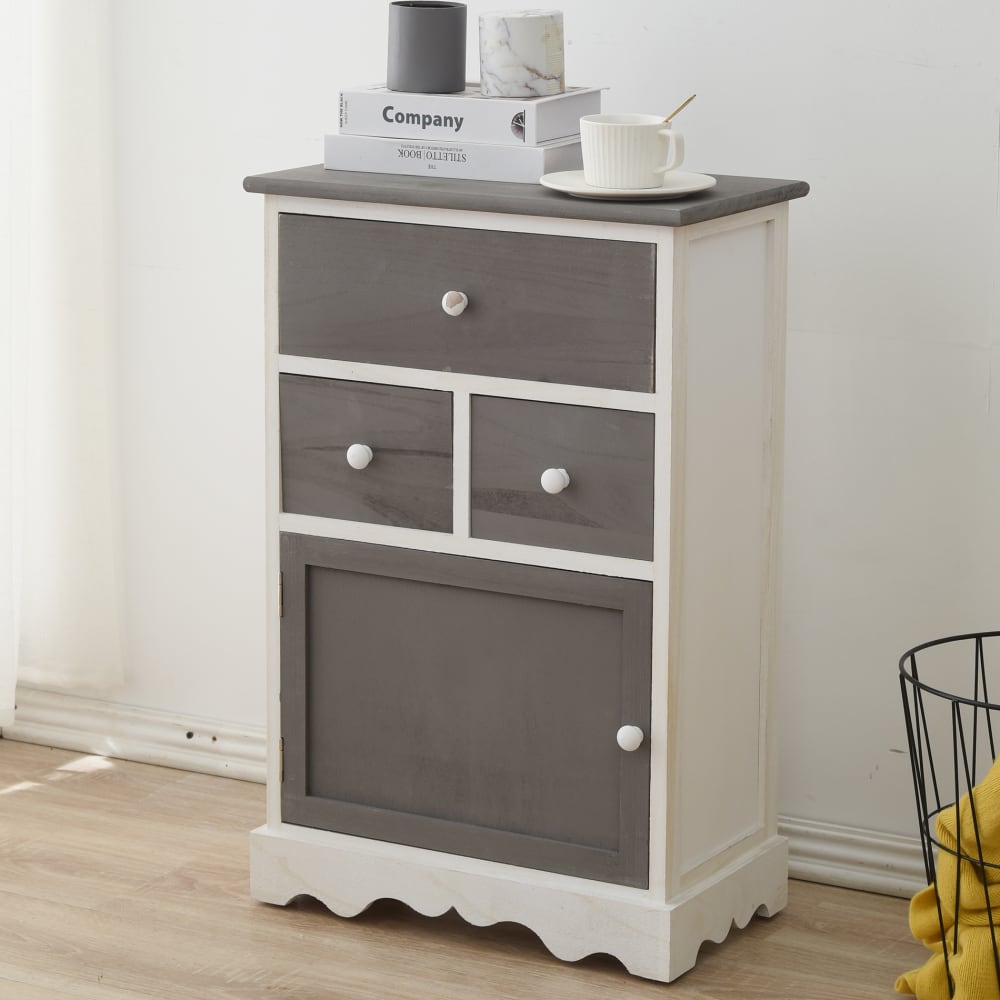 Mobiletto portatutto 3 casetti 1 anta in legno grigio e bianco -