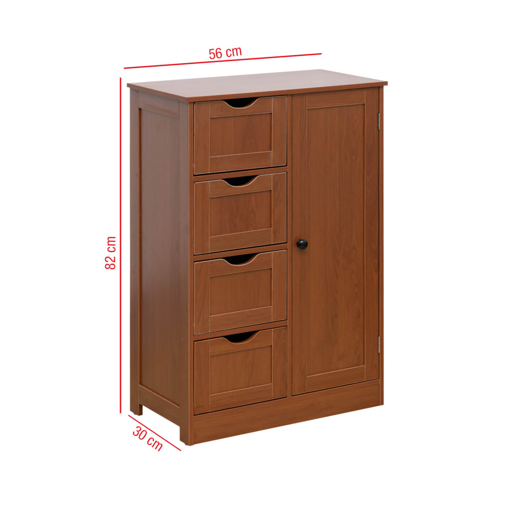 Commode à 1 porte et 4 tiroirs en aggloméré plaqué marron