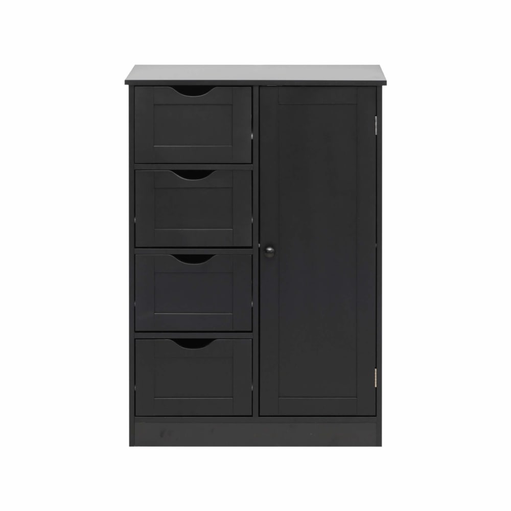 Commode avec 4 tiroirs et 1 porte en aggloméré plaqué noir