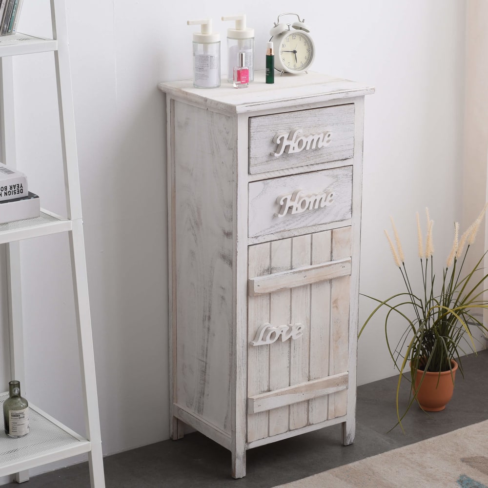 Regal mit 2 Schubladen und 1 Tür aus weißem Holz - Maisons Du