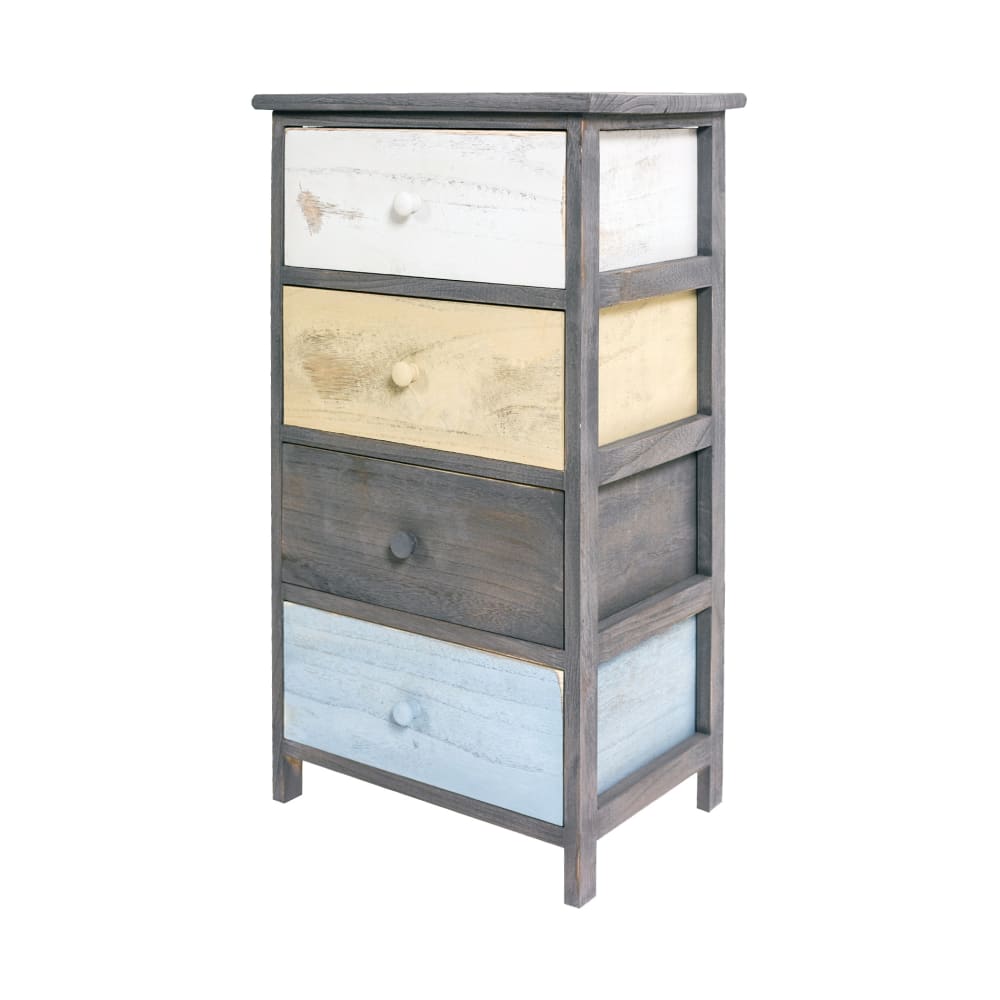 Chifonier de paulonia con 4 cajones gris, azul y blanco - Maisons du Monde
