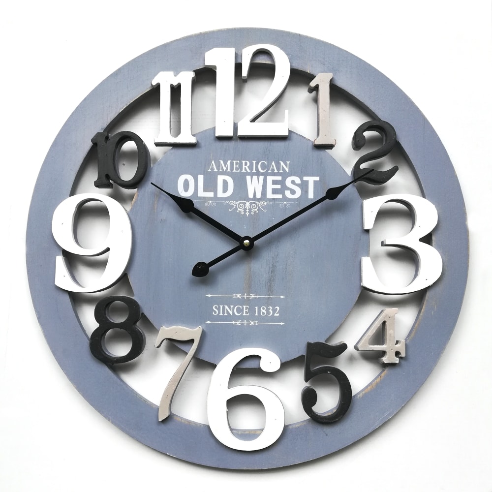Reloj tallado en madera gris blanco y negro d. 55 cm