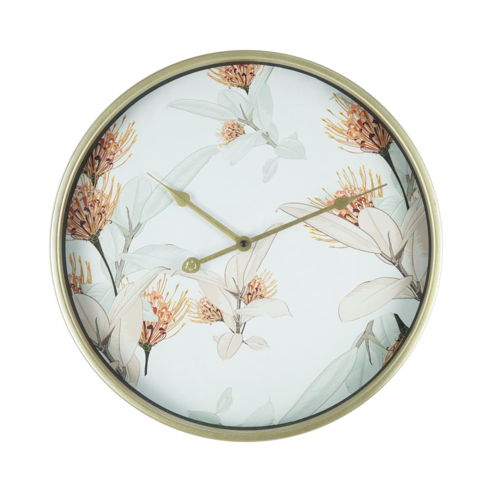 Orologio fiori in vetro metallo bianco e dorato ø 40 cm - Modello In riva al mare - Metallo