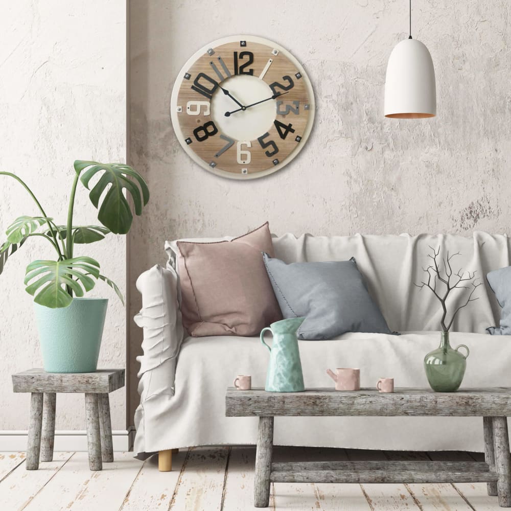Reloj de madera redondo marrón blanco y negro d. 50 cm - Maisons du Monde
