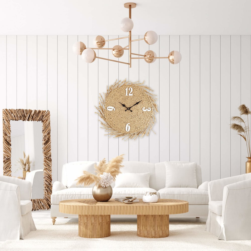 Horloge murale ronde marron et blanc paille ø 45 cm - Maisons du Monde
