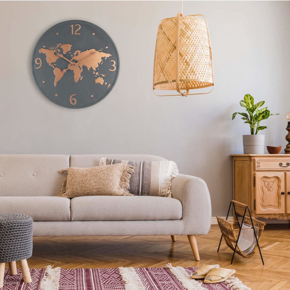 Horloge murale carte du monde en métal gris foncé et cuivre ø 45 cm - Maisons du Monde