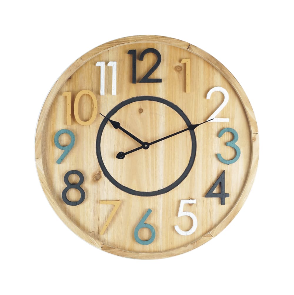 Mobili Rebecca Horloge murale ronde effet bois brun et coloré ø 50 cm style contemporain Marron Panneau De Particules